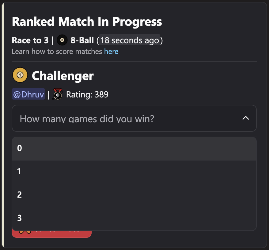 Dropdown choices for a player